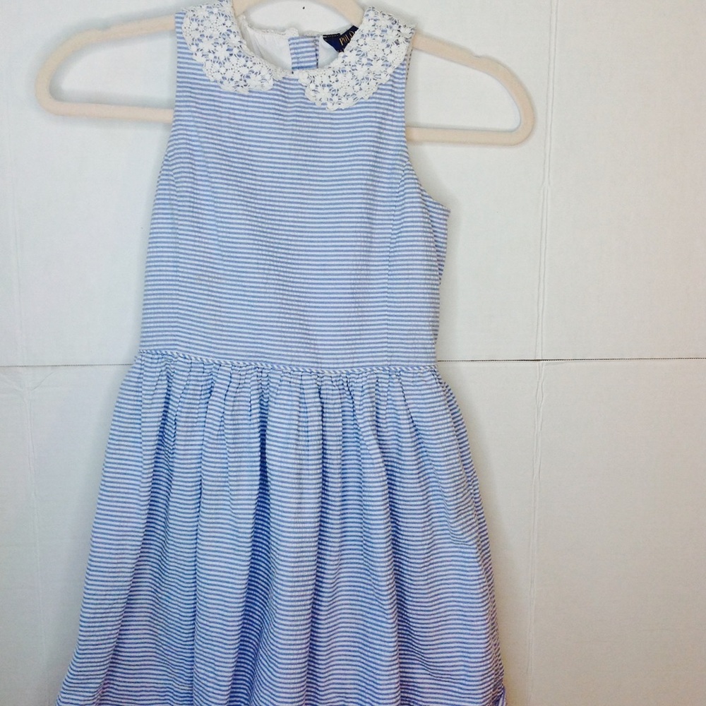 Ralph Lauren Dress BLUE Lace Seersucker Girls 10